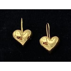 Vintage Avon Gold Tone Puffy Heart Dangle Earrings 1 1/8" Long